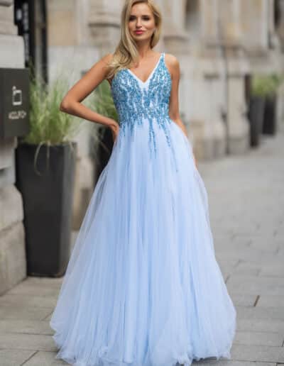 Baby blue ballgown prom dress. Ice blue. sequins 0547